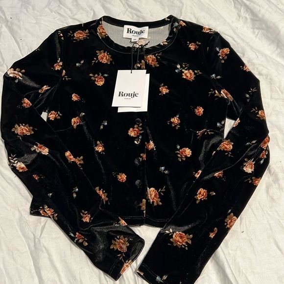 NWT Rouje Guy Velvet Rose Print Top size 34 - Picture 1 of 9